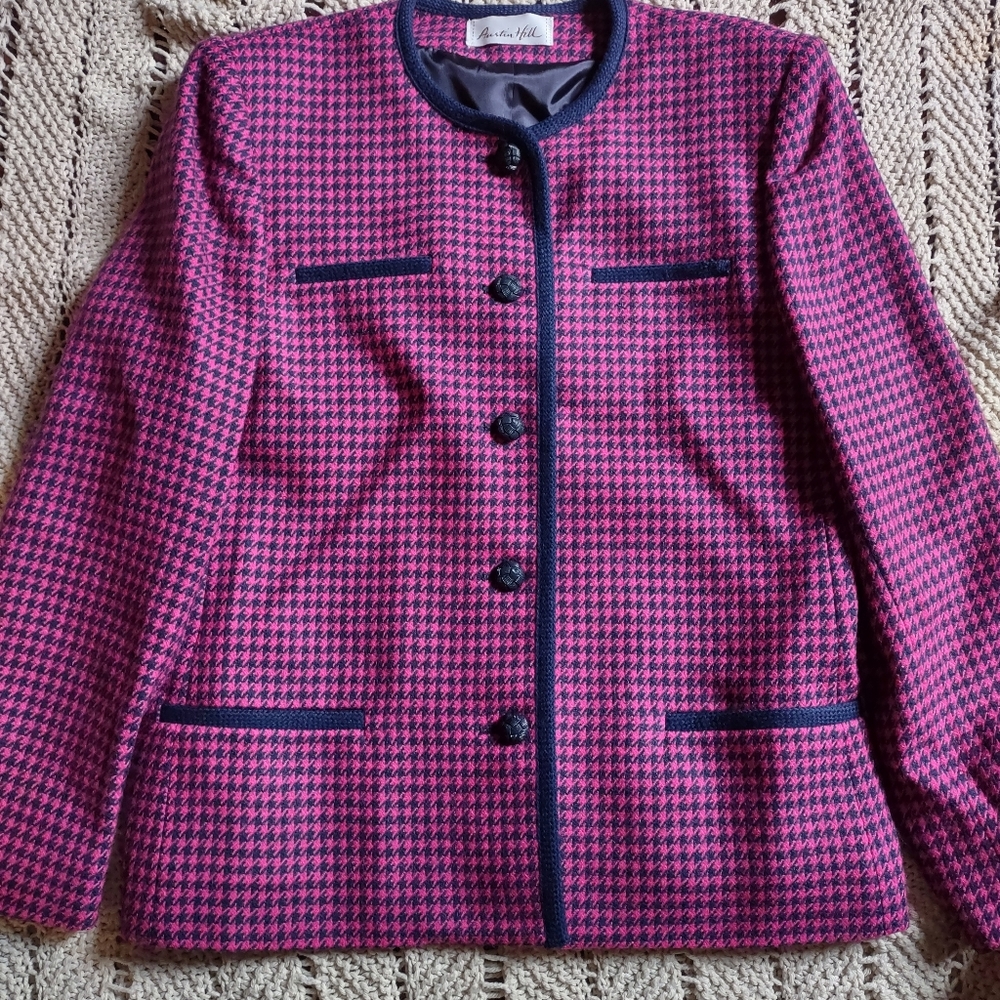 Fuchia and Navy Houndstooth wool Blazer